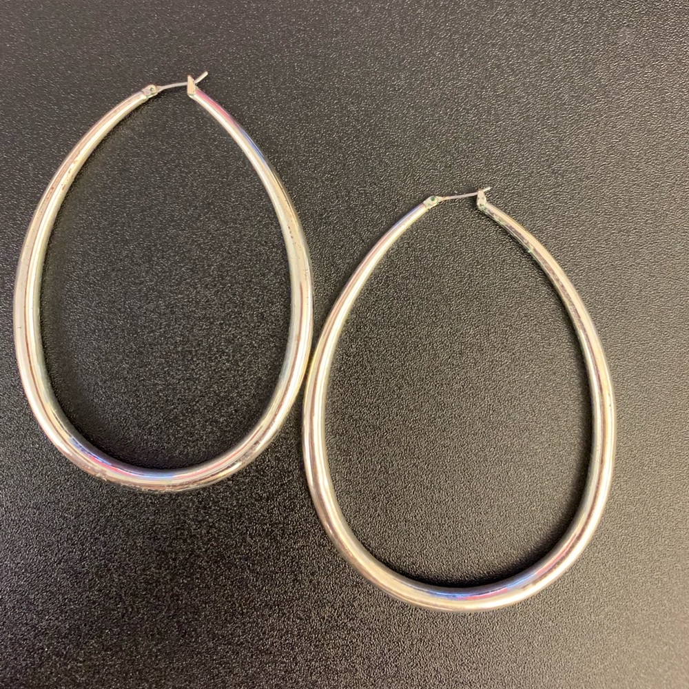 Silver tone 3.5” oval hoops - Picture 2 of 5